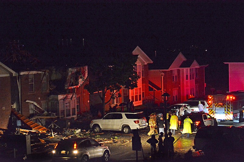First responders evacuate residents from Capital City Apartments early Thursday May 23, 2019 after a violent tornado hit Jefferson City at approximately 11:45 p.m. Wednesday.