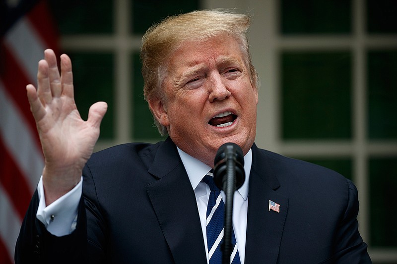 President Donald Trump delivers a statement in the Rose Garden of the White House, Wednesday, May 22, 2019, in Washington. (AP Photo/Evan Vucci)