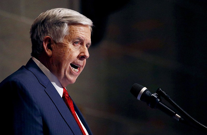 In this Jan. 16, 2019, file photo, Missouri Gov. Mike Parson delivers his State of the State address in Jefferson City, Mo. (AP Photo/Charlie Riedel, File)