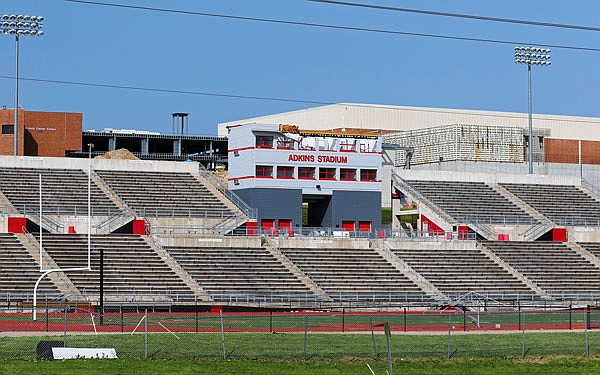 The press box at Adkins Stadium was damaged in Wednesday night's tornado. Damage at the stadium necessitated a decision by the Missouri State High School Activities Association to move the Class 3, 4 and 5 track and field championships to Columbia and Washington.