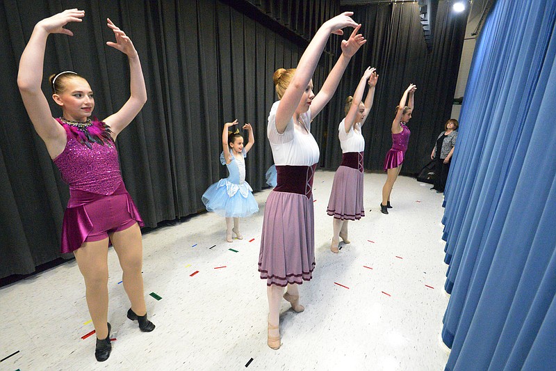 Mark Wilson/News Tribune
Jefferson City Dance Academy dancers rehearse prior to Friday night's performance of Gretchen and Gretel 2019 at  North Elementary School. They originally had a recital scheduled for the Simonsen 9th Grade Center but that location sustained tornado damage and it had to be relocated.
