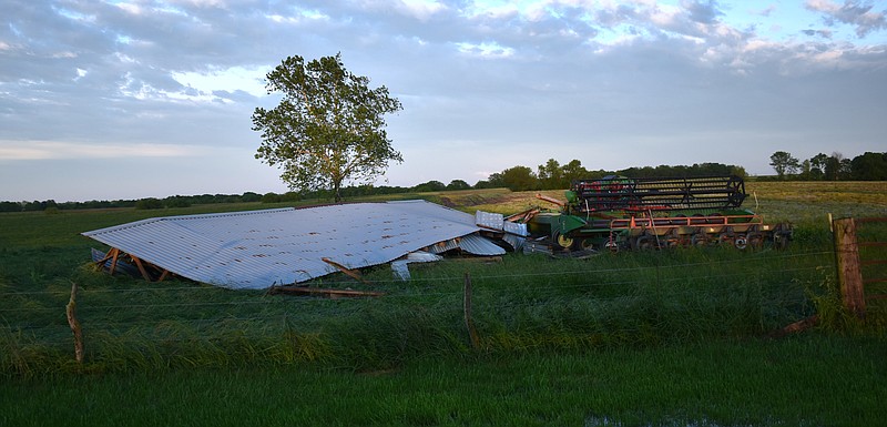 A barn roof in High Point lays in shambles after the May 23, 2019, severe storms.