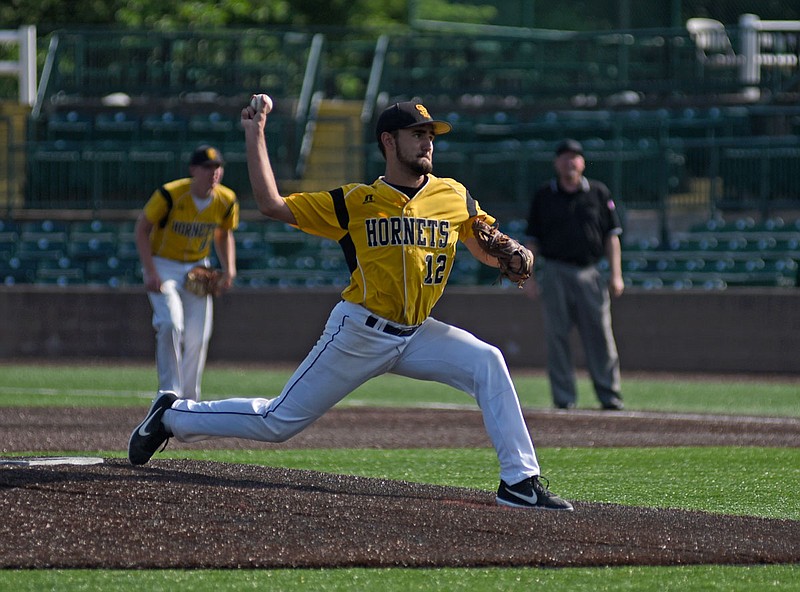 St. Elizabeth pitcher Aaron Blomberg delivers to the plate during Tuesday's Class 1 semifinal game against Cooter at CarShield Field in O'Fallon.