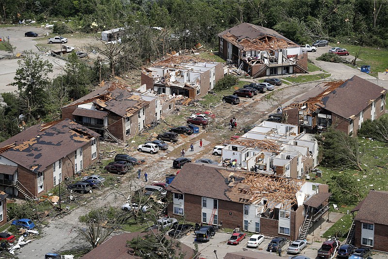 In this May 23, 2019 file photo, tornado damage is seen in Jefferson City, Mo. (AP Photo/Jeff Roberson, File)