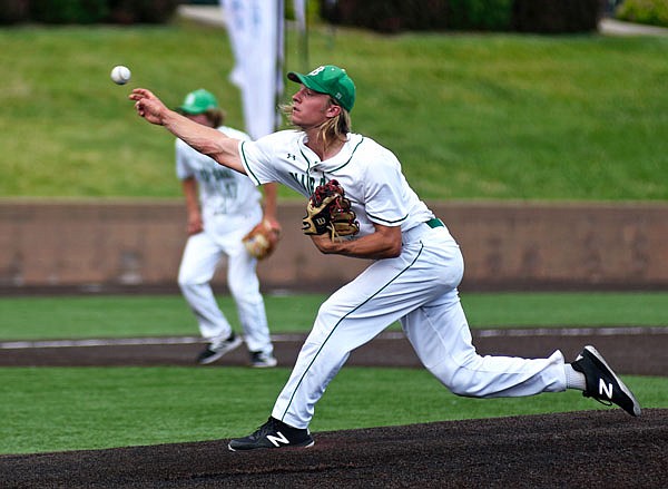Blair Oaks pitcher Parker Bax delivers to the plate Tuesday during the Class 3 state championship game against Fatima at CarShield Field in O'Fallon.