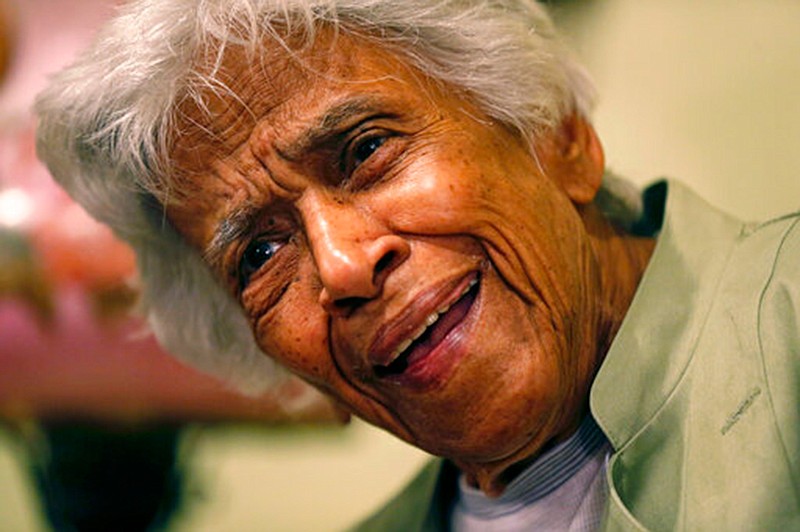 Leah Chase speaks during an interview with the Associated Press on Dec. 30, 2015, at her family's restaurant, Dooky Chase's Restaurant, in New Orleans. The legendary New Orleans chef and civil rights icon has died at 96.