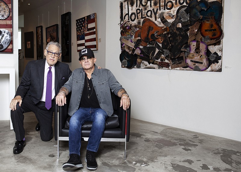 Bernie Taupin poses for a portrait with Michael Schwartz at Galerie Michael in Beverly Hills, Calif., Wednesday, June 5, 2019. (Photo by Rebecca Cabage/Invision/AP)