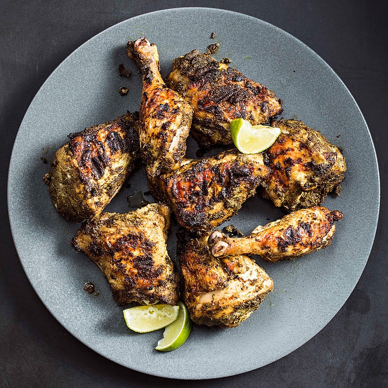 This undated photo provided by America's Test Kitchen in May 2019 shows Jerk Chicken in Brookline, Mass. This recipe appears in the cookbook "Vegetables Illustrated." (Steve Klise/America's Test Kitchen via AP)