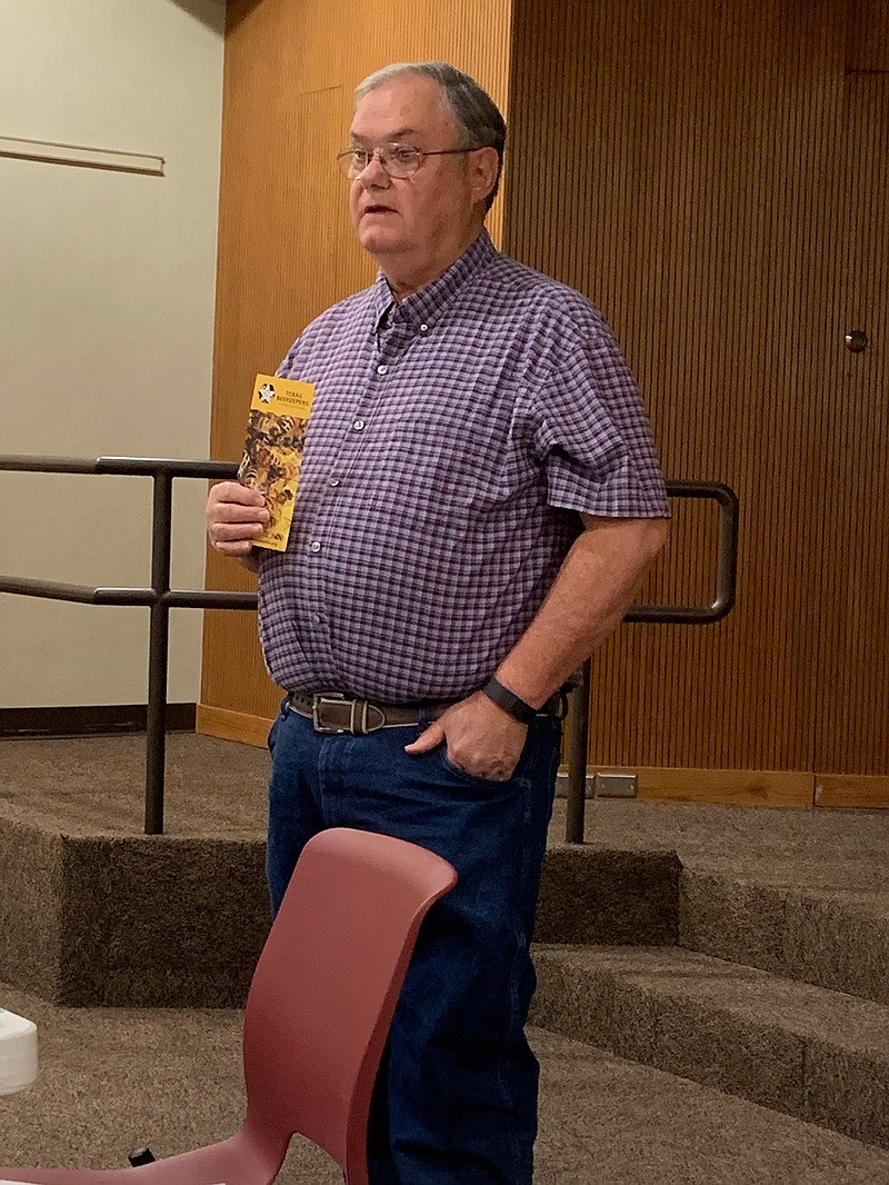 Texarkana Beekeepers Association President Robbie Robinson speaks Tuesday about bees and their importance during the June meeting of Friends United for a Safe Environment. Robinson said bees are an integral part of the food chain and that studies of their medical benefits are being done, but their population is suffering because of both nature and human activity.