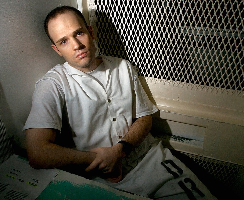 In this Dec. 3, 2003, file photo, death row inmate Randy Halprin, then 26, sits in a visitation cell at the Polunsky Unit in Livingston, Texas. Halprin, a Jewish death row inmate who was part of the "Texas 7" gang of escaped prisoners, has filed an appeal claiming the former county Judge Vickers Cunningham, who convicted him, was anti-Semitic and frequently used racial slurs. Halprin argues that Cunningham should've recused himself.
(AP Photo/Brett Coomer, File)