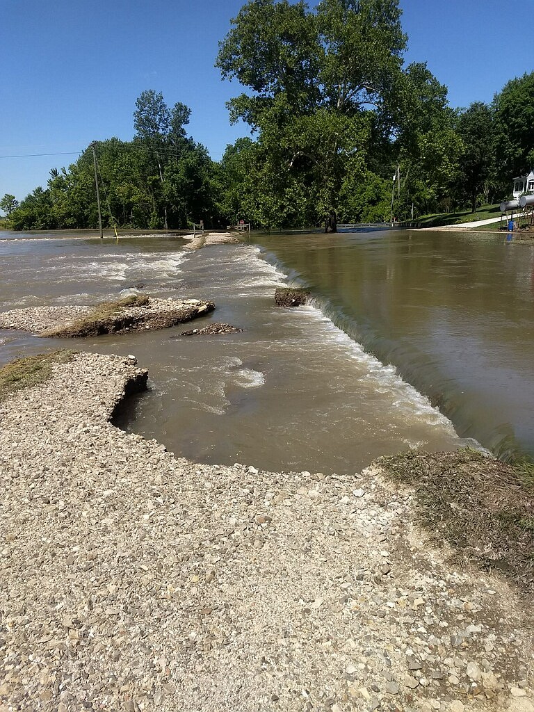 Flooding damage is seen on the Katy Trail at mile marker 137.6, near Wainwright in Callaway County.