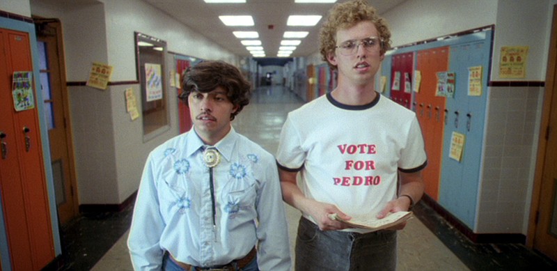 This 2004 photo provided by Twentieth Century Fox and Paramount Pictures shows Jon Heder, as Napoleon Dynamite, right, and Efren Ramirez, as Pedro, in a scene from the cult classic comedy "Napoleon Dynamite." (Twentieth Century Fox/Paramount Pictures via AP)