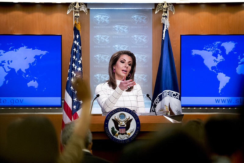 State Department spokesperson Morgan Ortagus speaks at a news conference at the State Department in Washington, Monday, June 17, 2019. 