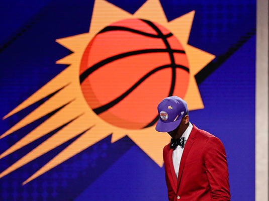 Jarrett Culver leaves the stage after the Suns selected him as the sixth overall pick Thursday night in the NBA draft in New York.