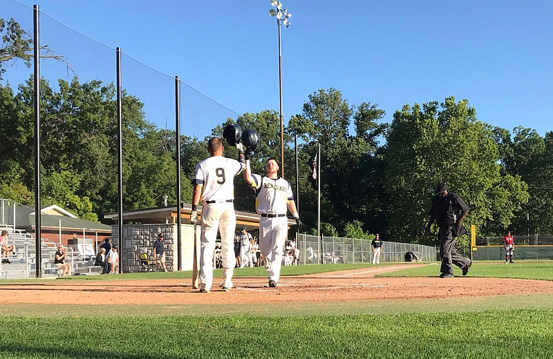 Through one inning, the Jefferson City Renegades lead the Kansas City Prime 2-0 Monday, June 24, 2019, at Vivion Field. Peyton Leeper tripled and scored, and Paul Haupt (pictured above) hooked a solo home run inside the left field foul pole. The Renegades went on to rout the Prime 22-0.