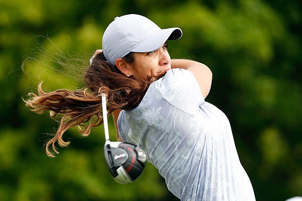 Maria Fassi hits off the 10th tee during last Thursday's first round of the KPMG Women's PGA Championship in Chaska, Minn.
