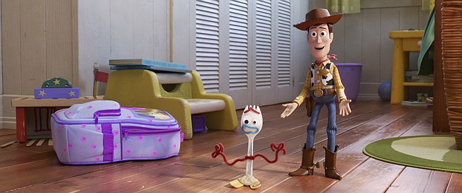 This undated image provided by Disney/Pixar shows a scene from the movie "Toy Story 4."