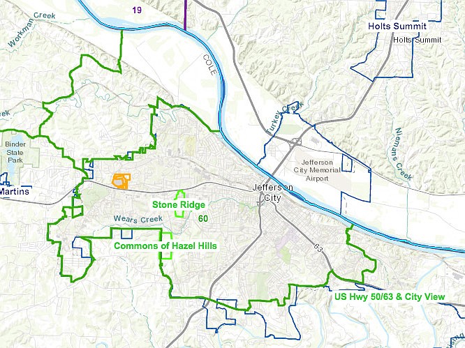 This screenshot taken on Tuesday, July 2, 2019, shows a section of the Missouri Department of Revenue's Sales Tax Jurisdiction Map covering the Jefferson City area.