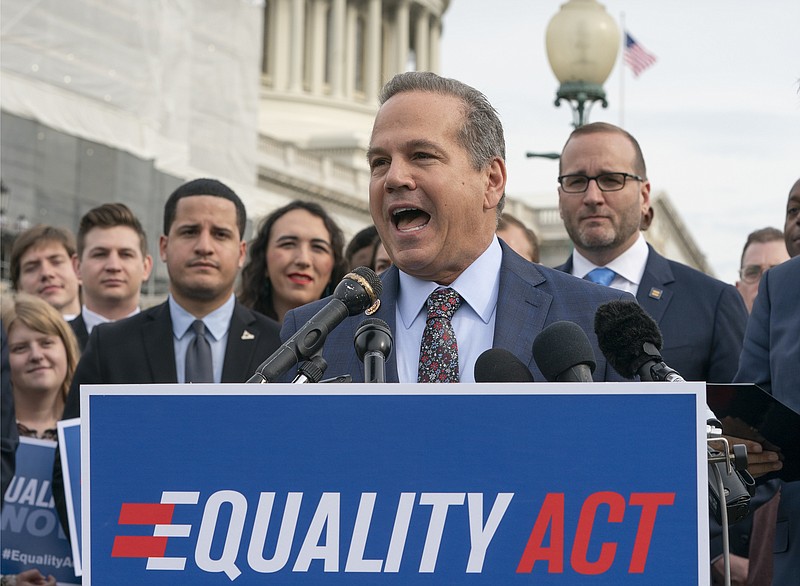 FILE - In this May 17, 2019, file photo Rep. David Cicilline, D-R.I., speaks before a House vote on the "Equality Act of 2019," in Washington. Cicilline is now leading a House antitrust investigation into the market dominance of Facebook, Google, Amazon and Apple. (AP Photo/J. Scott Applewhite, File)