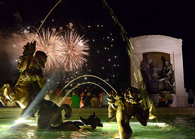 The "Red, White and Boom" fireworks concert covers the sky over Monument Plaza on Thursday, July 4, 2019, capping off the two-day Salute to America Celebration in downtown Jefferson City.