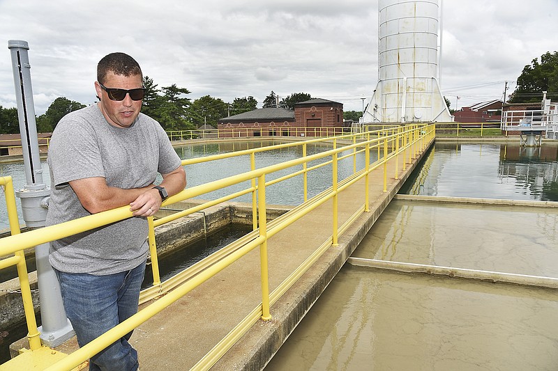 Julie Smith/News Tribune
Curtis Wheat talks about the improvements made by Missouri American Water in recent years and how those, with just some minor adjustments, leave them with the ability to provide a stable amount of clean water for area residents whether the Missouri River is very low or well above flood stage, as it has been for several weeks. Wheat is operations supervisor and said that on average, Missouri American Water treats between 3.5 to 5 million gallons of water per day for residents and businesses to be able to turn a faucet handle and clean, safe water will pour from it. 