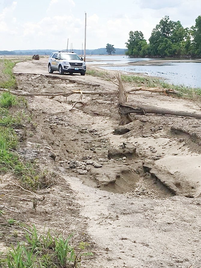 The flood damage to County Road 4038 is pictured. This road is a part of North Jefferson City in Callaway County, which is one of the most afflicted areas by the flooding.