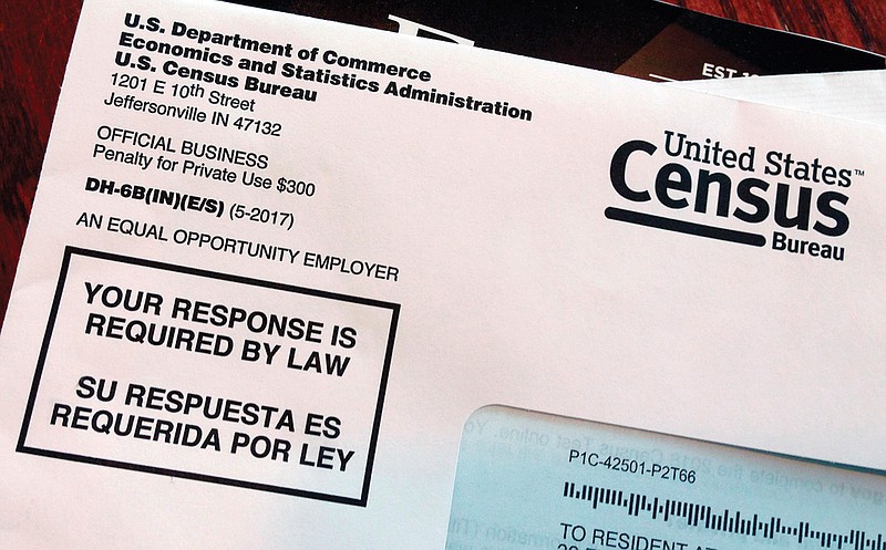 This March 23, 2018, file photo shows an envelope containing a 2018 census letter mailed to a U.S. resident as part of the nation's only test run of the 2020 Census. (AP Photo/Michelle R. Smith, File)