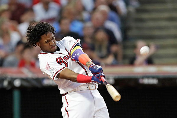 Ronald Acuna Jr. of the Braves hits during the Major League Baseball Home Run Derby on Monday in Cleveland.