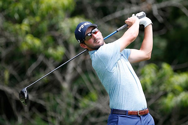 Andrew Landry hits off the second tee during Saturday's third round of the John Deere Classic at TPC Deere Run in Silvis, Ill.