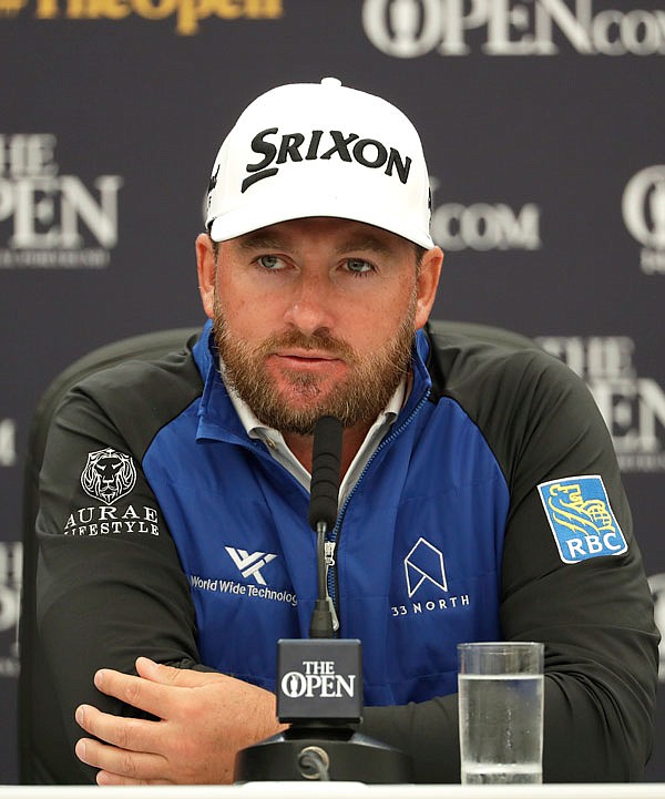 Graeme McDowell speaks during a press conference Wednesday ahead of the start of the British Open at Royal Portrush in Northern Ireland.