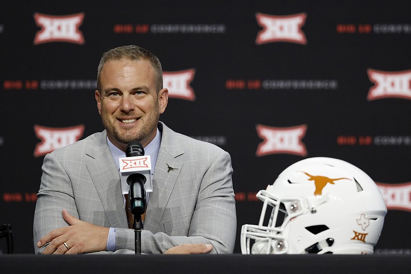 Texas head coach Tom Herman speaks during Big 12 Conference NCAA college football media day Tuesday, July 16, 2019, at AT&T Stadium in Arlington, Texas. (AP Photo/David Kent)