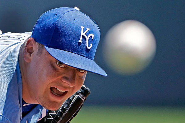 Royals starter Brad Keller watches a pitch during Thursday afternoon's game against the White Sox at Kauffman Stadium.