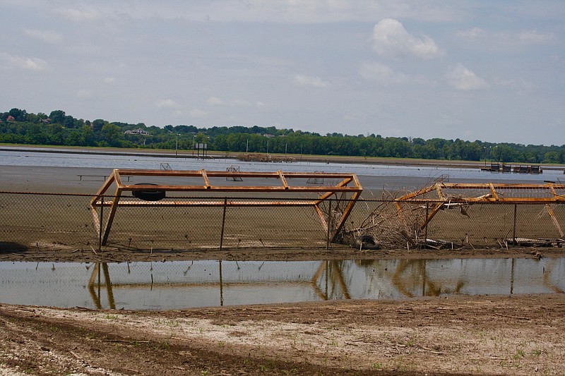 In this July 20, 2019, file photo, the Capital City Soccer Club fields north of Jefferson City reveal damage caused by floodwaters from the nearby Missouri River.