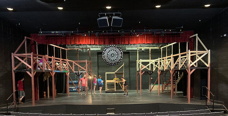 Once hung, the stained-glass rose window becomes the centerpiece of South Arkansas Arts Center's "Hunchback of Notre Dame" set. (Submitted photo)