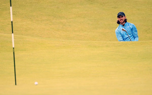 Tommy Fleetwood looks at his shot on the seventh green during Sunday's final round of the British Open at Royal Portrush in Northern Ireland.