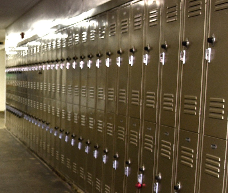 Lockers line a hallway at Jefferson City High School in this May 6, 2019, photo.