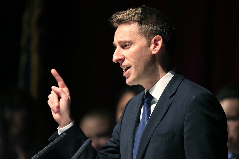 FILE - In this Nov. 9, 2016 file photo, Democrat Jason Kander concedes to Sen. Roy Blunt, R-Mo., during an election watch party at the Uptown Theater in Kansas City, Mo.   A rising star in Democratic politics who dropped out of the race for mayor of Kansas City, Missouri, to get help for post-traumatic stress and depression is re-emerging in public life. And while Jason Kander isn't ruling out another political run, he says it won't be anytime soon.  (AP Photo/Orlin Wagner)