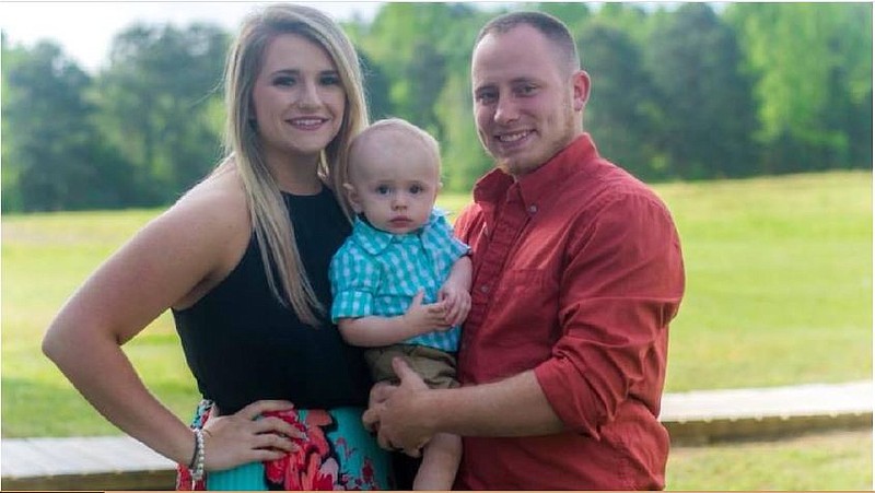 James Crowe, wife Kristen Crowe and their son, Ezra, are seen in this submitted photo. James Crowe, 24, was killed when Forrest Stewart Jr., high on meth, crossed 7 feet into James Crowe's lane on U.S. Highway 67 in Miller County and hit him head-on. Stewart was found guilty of felony negligent homicide Wednesday and sentenced to a maximum 20-year term. (Submitted photo)
