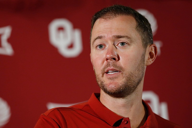 Oklahoma head coach Lincoln Riley answers a question during an NCAA college football media day news conference in Norman, Okla., Friday, Aug. 2, 2019. Riley has done everything his first two years as Oklahoma's coach, including coaching two Heisman winners. But he hasn't won a national title. (AP Photo/Sue Ogrocki)