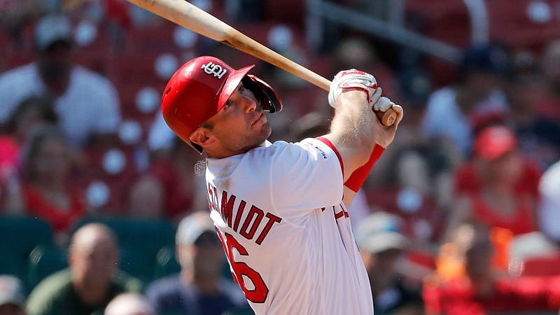 Paul Goldschmidt of the Cardinals bats during the seventh inning of a game against the Astros on July 28 at Busch Stadium.