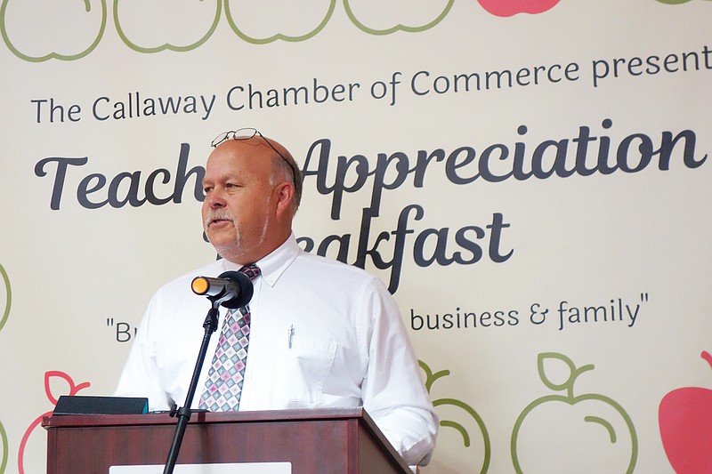 In this August 2019 photo, Callaway County Presiding Commissioner Gary Jungermann reads a proclamation declaring Teacher Appreciation Day, as educators from across the county were honored at the Callaway Chamber of Commerce's annual breakfast.