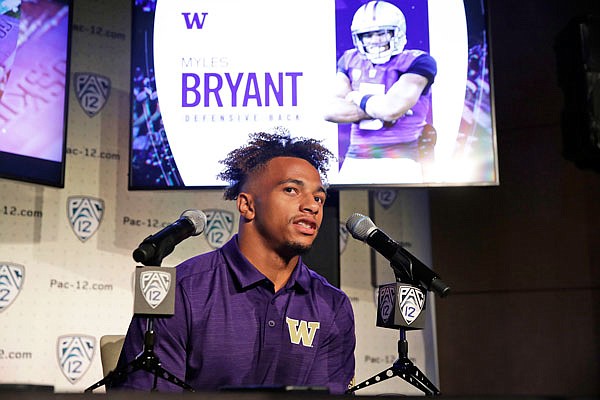 Washington defensive back Myles Bryant answers questions during the Pac-12 Conference Media Day last month in Los Angeles.