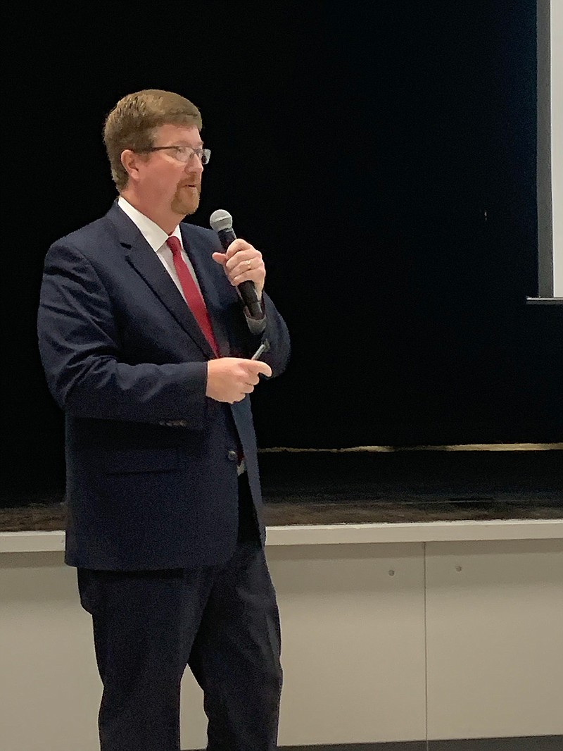 Johnny Key, secretary of elementary and secondary education for the state of Arkansas, speaks Tuesday at Arkansas High School. He was the keynote speaker for the first day of the Arkansas Project Based Learning Institute, which will be held through Thursday.