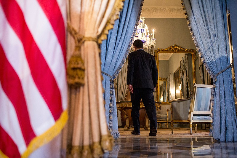 Pedro Pierluisi, sworn in as Puerto Rico's governor last week, exits after speaking at a press conference at the government mansion La Fortaleza in San Juan, Puerto Rico, Tuesday, Aug. 6, 2019. After a sustained protest movement led to the resignation of the previous governor, the island's 3.2 million people now await the final outcome of the constitutional deadlock pitting Puerto Rico's Senate against Pierluisi. (AP Photo/Dennis M. Rivera Pichardo)