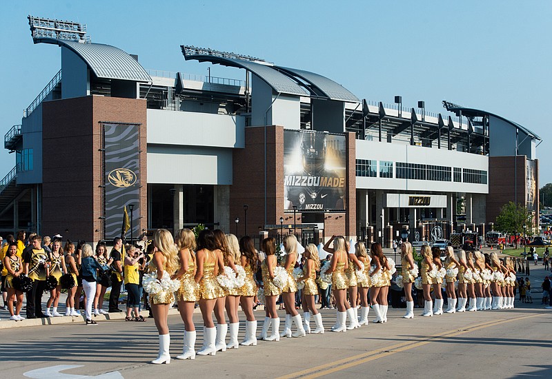 In this Sept. 2, 2017 file photo, the Missouri Golden Girls stand outside of Memorial Stadium before the start of a game against Missouri State in Columbia. The athletic department approved alcohol sales at football games for the 2019 season Friday.