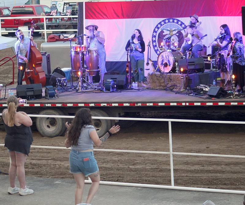Two adoring fans set the dancing pace for The Kay Brothers during the Aug. 8, 2019, concert at the Moniteau County Fair.