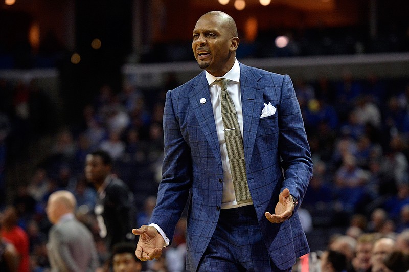 FILE - In this Feb. 7, 2019, file photo, Memphis head coach Penny Hardaway watches during an NCAA college basketball game against Cincinnati in Memphis, Tenn. Former NBA stars Hardaway and Jerry Stackhouse have taken on new challenges with both trying to revive a pair of struggling college basketball programs about 200 miles apart in Tennessee. (AP Photo/Brandon Dill, File)