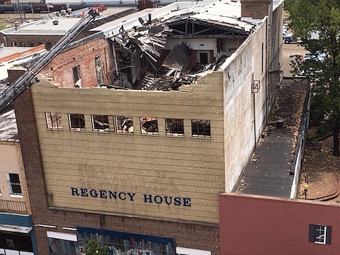 The roof of the former Regency House building, at 110 E. Broad St., collapsed Aug. 14, 2019. Portions of the abandoned building's roof fell in about 15 years ago. 