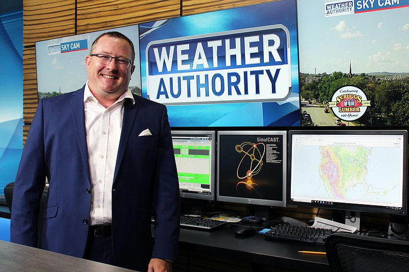 Rebecca Martin/News Tribune photo: Chief Meteorologist Zach Paul stands inside the KRCG 13 studio in New Bloomfield.