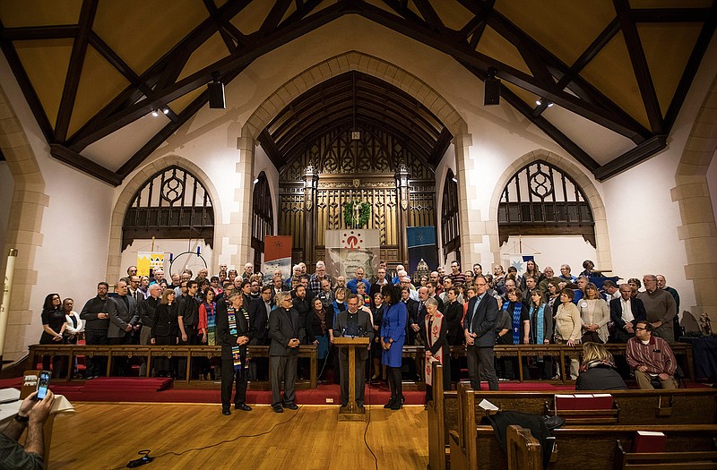 Local clergy spoke at a press conference announcing their congregations as sanctuary and support congregations for people at risk of deportation at Lutheran Church of the Redeemer on Tuesday, December 6, 2016, in St. Paul, Minn. (Renee Jones Schneider/Minneapolis Star Tribune/TNS)